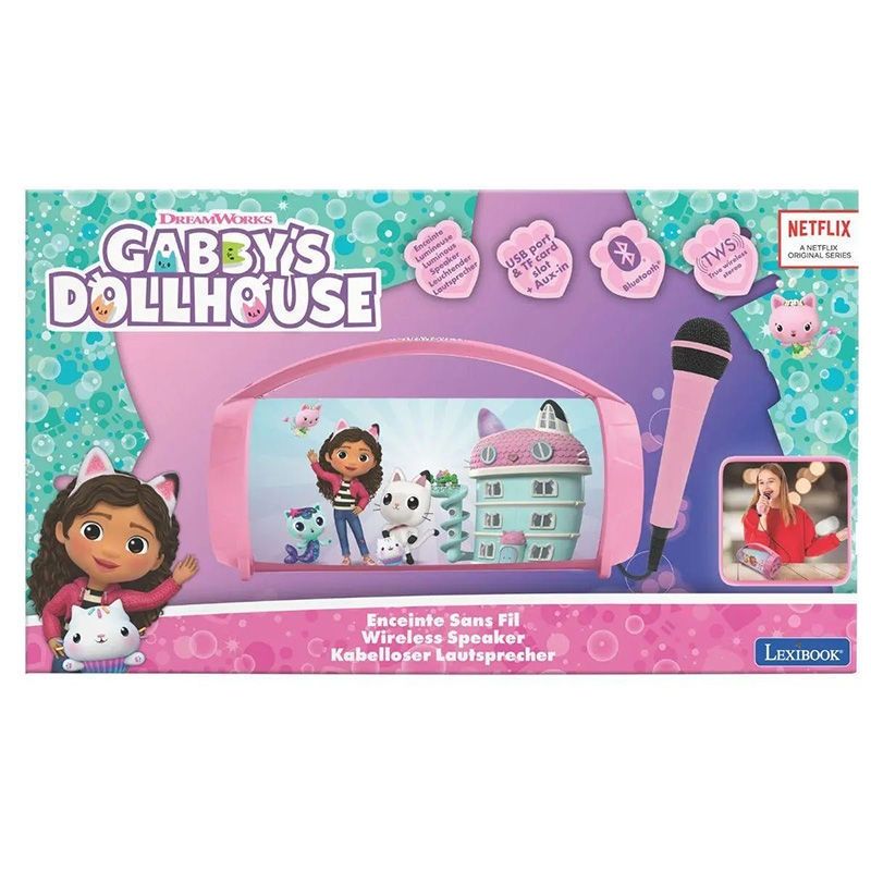 Gabby's Dollhouse Wireless Bluetooth Ηχείο με Φως & Μικρόφωνο Karaoke Lexibook | Φορητό Παιδικό Ηχείο BTP585GDHZ
