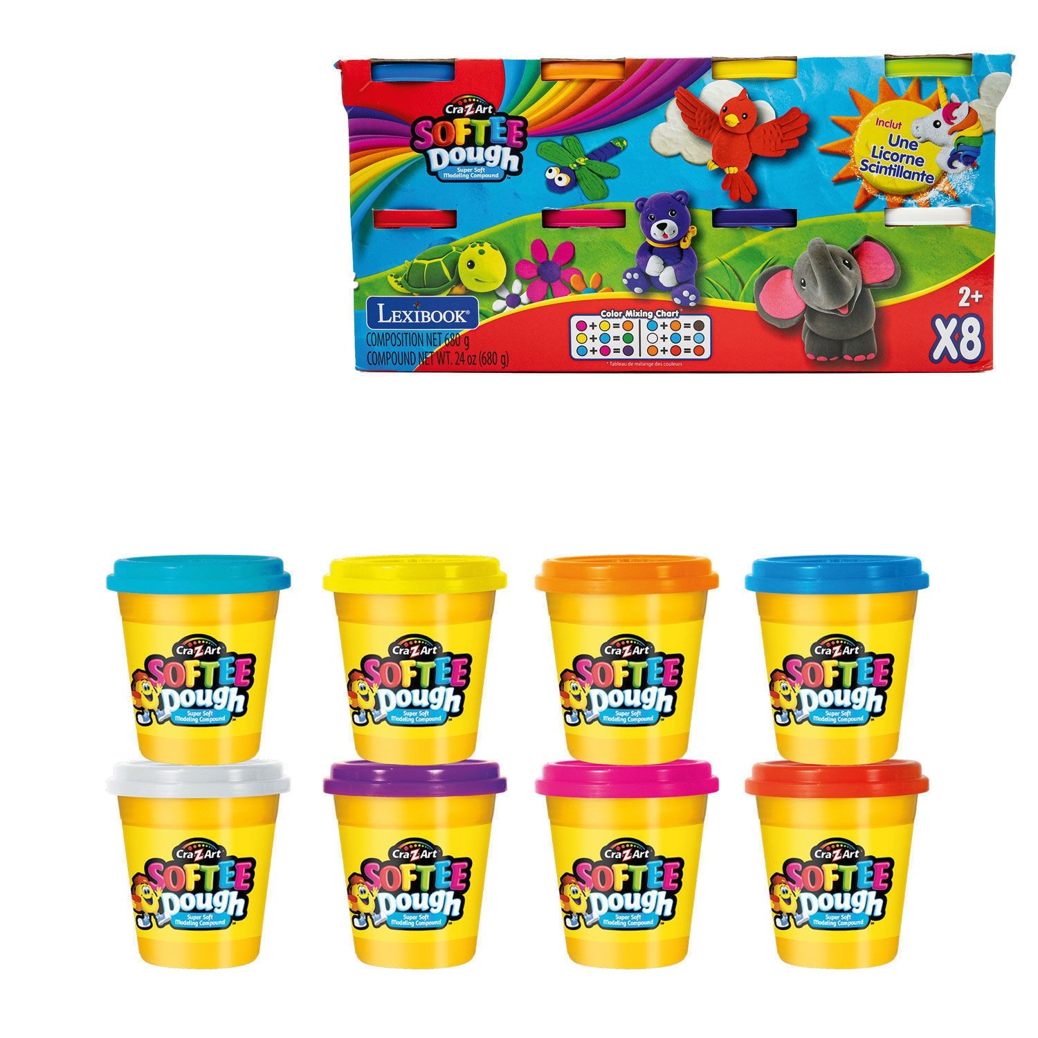 Cra-Z-Art Softee Dough - 8 Δοχεία Μαλακής Πλαστελίνης x 113g - Ζωηρά Χρώματα - 2+ Ετών Lexibook CRDOUGH1