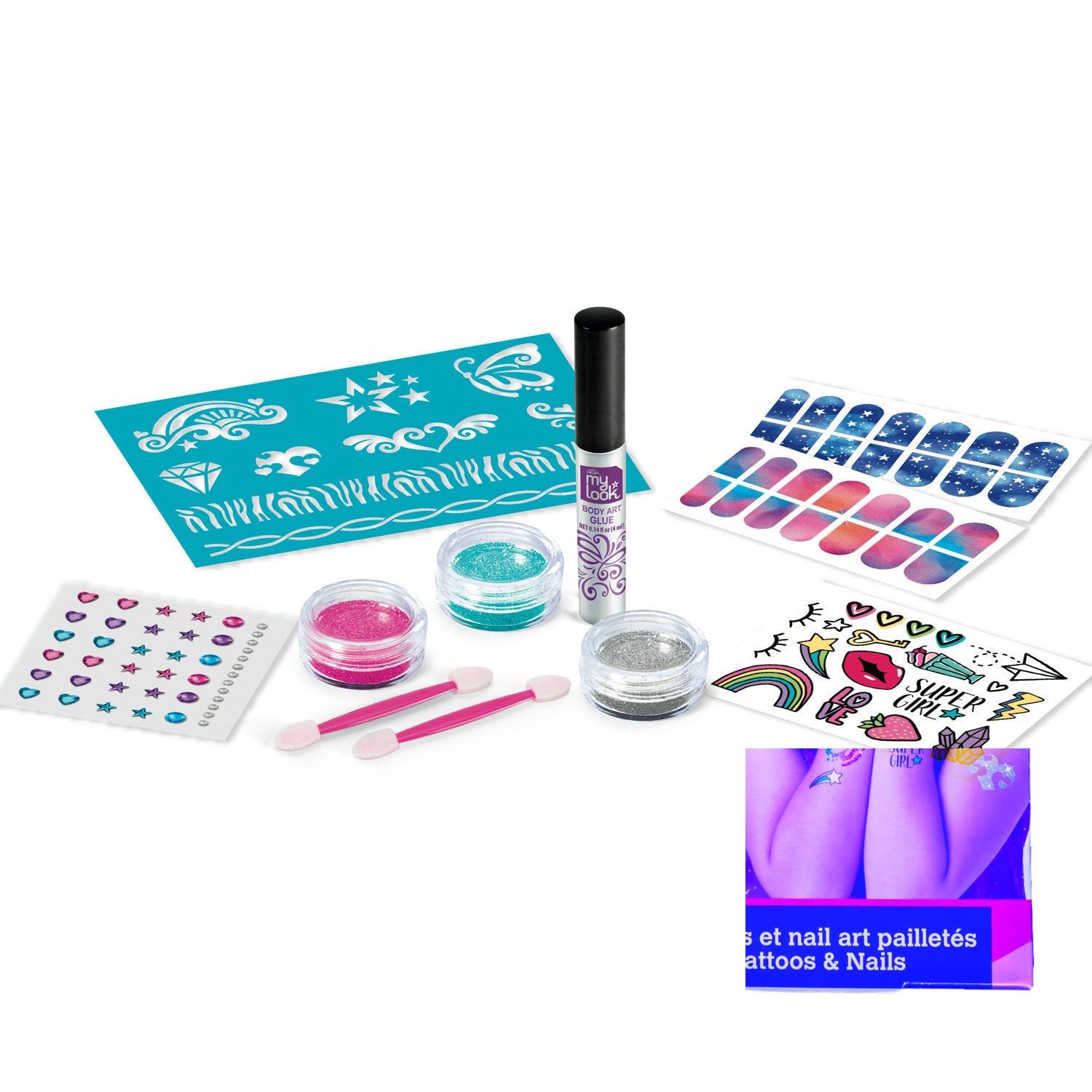 Cra-Z-Art My Look Sparkling Glitter Tattoo & Nails - Σετ Nail Art και Body Tattoos με Glitter (8+ Ετών) Lexibook CRSS16