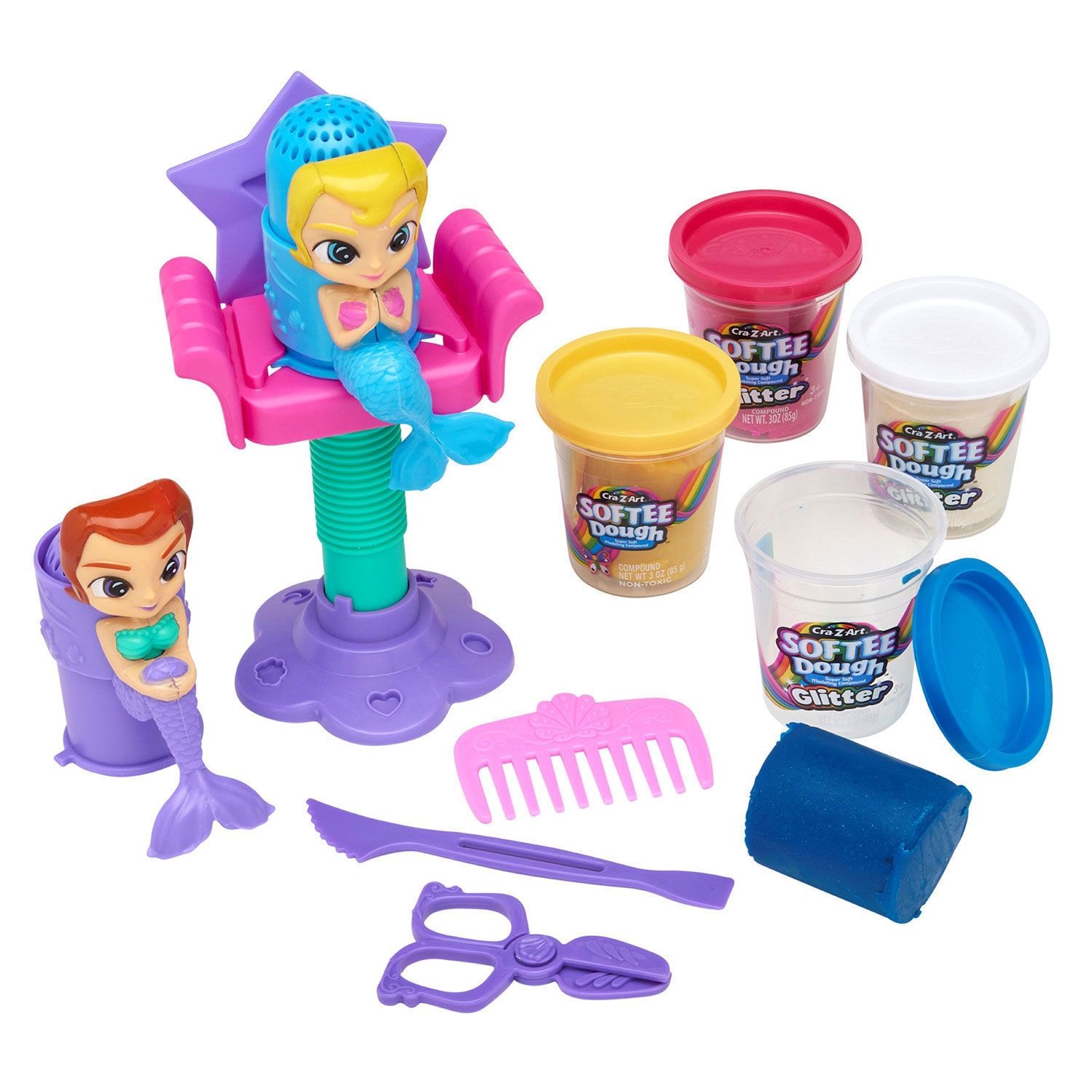 Cra-Z-Art Softee Dough Mermaid Stylin' Salon - Κομμωτήριο Γοργόνων με Πλαστελίνη Γκλίτερ (3+ Ετών) Lexibook CRDOUGH12